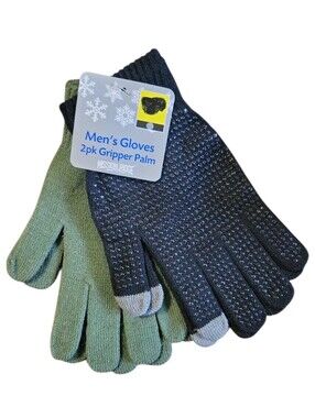NWT Men's Mission Ridge 1 Black Gripper Palm Gloves 1 Green Knit  2 Pk